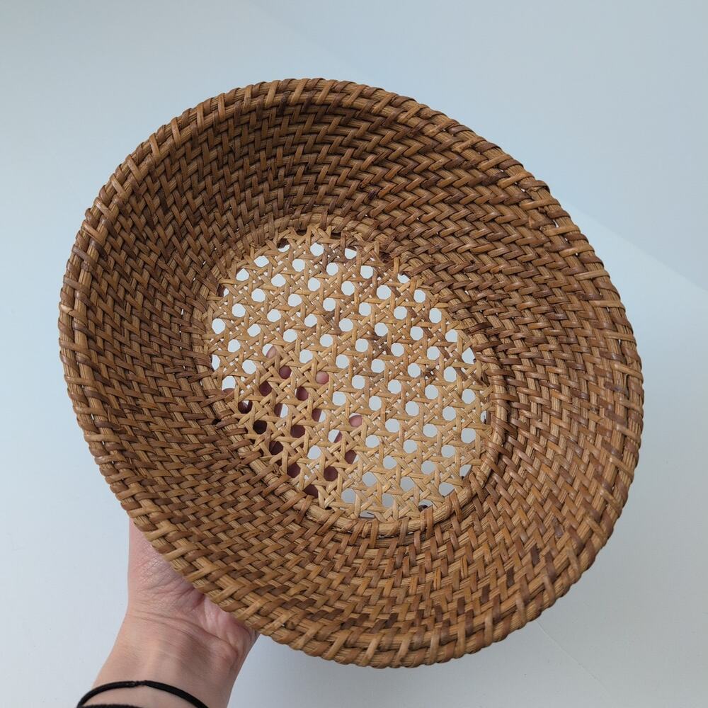 Vintage Weave Basket Brown Hand Woven Boho Farmhouse Wall Decor Rattan 70s? Oval
